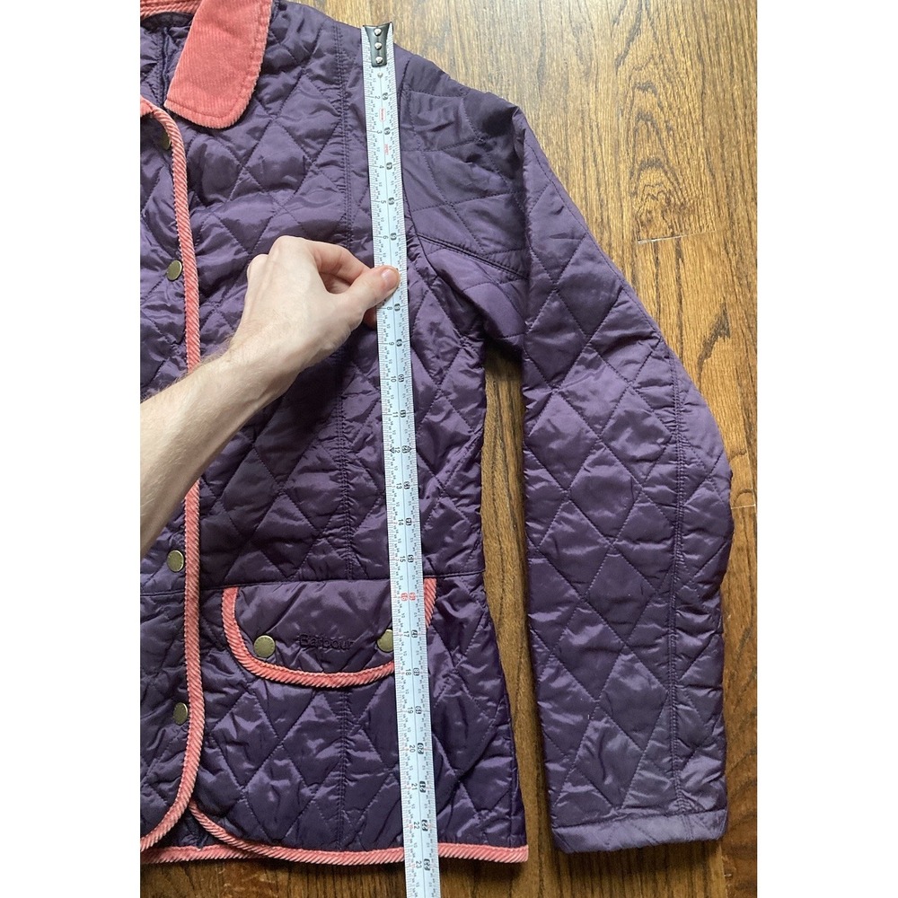 Barbour Jacket Women's Size 6 Quilted Purple Pink Corduroy Collar Snap Heritage - Picture 7 of 10
